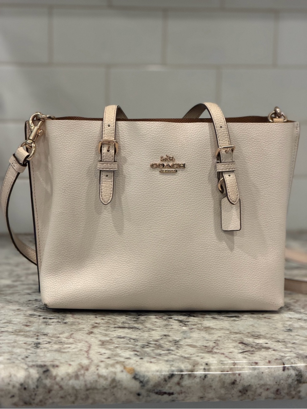 Coach Pebbled Leather Shoulder Bag in Chalk